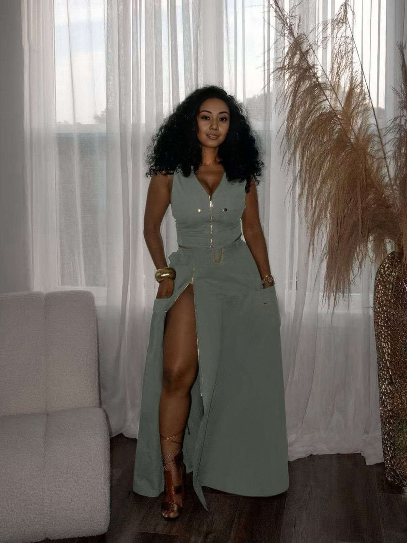 Twin Set Maxi Dress with Slit Skirt