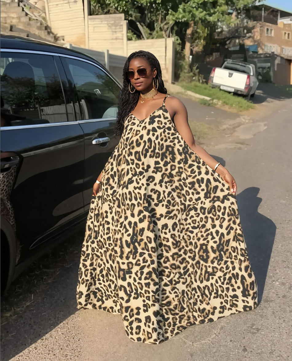 Leopard Maxi Dress  Adjustable Spaghetti Strap