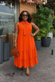 Maxi Dress  Tiered Ruffle Bow Neck