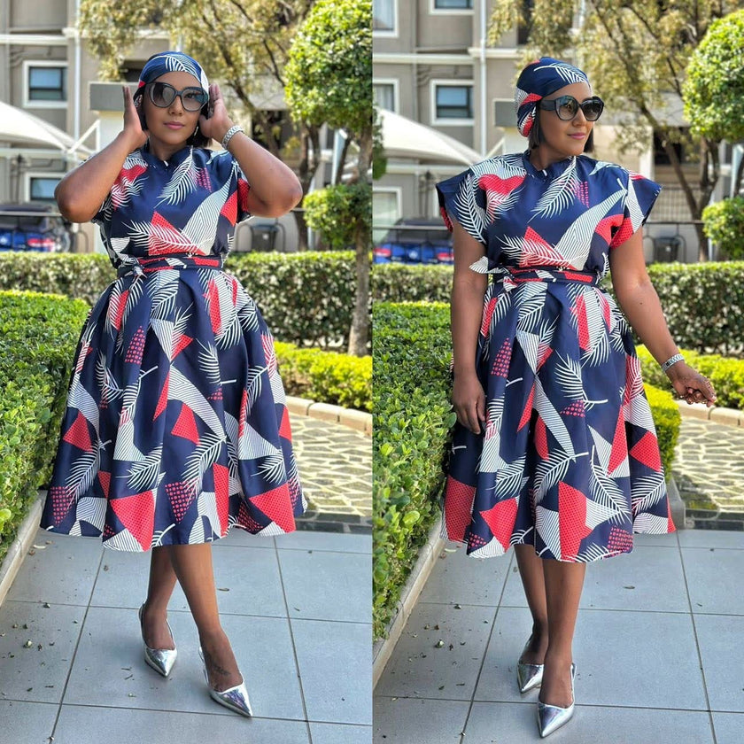 Dress with Geometric Leaf Motif