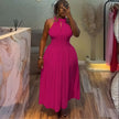 Sleeveless Halter Midi Dress with Button-Front Bodice