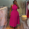 Sleeveless Halter Midi Dress with Button-Front Bodice