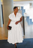 '- Button-Front Slit Dress with Lapel and Short Sleeves