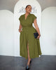 '- Button-Front Slit Dress with Lapel and Short Sleeves