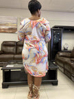 Fashion Printed Long Sleeve Dress with Abstract Art Pattern and Loose-Fit