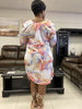 Fashion Printed Long Sleeve Dress with Abstract Art Pattern and Loose-Fit