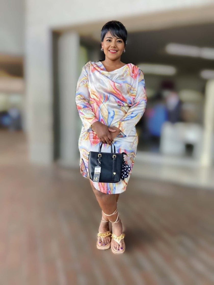 Fashion Printed Long Sleeve Dress with Abstract Art Pattern and Loose-Fit