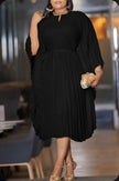 Pleated midi dress, black, flared sleeves with vertical pleated skirt.