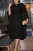 Pleated midi dress, black, flared sleeves with vertical pleated skirt.