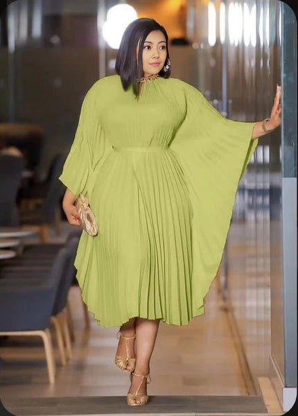 Pleated Midi Dress  Flared Sleeve Chic