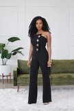 Jumpsuit Button Fitted Waist Single Sleeve Chic