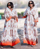 Bohemian V-Neck Maxi Dress with Geometric Floral Motifs