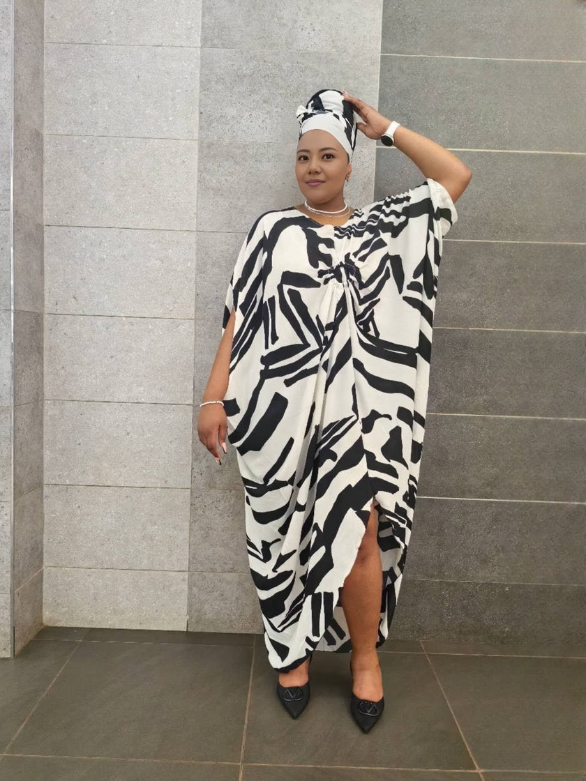 Women's Sleeveless Geometric Pattern Dress with Front Pleat Design, Loose Fit