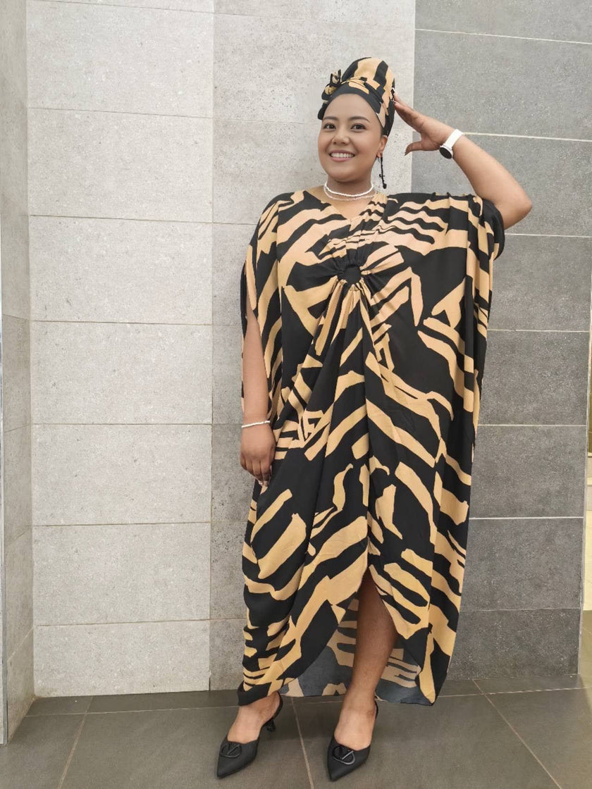 Women's Sleeveless Geometric Pattern Dress with Front Pleat Design, Loose Fit