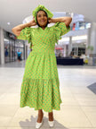 Midi Dress with ruffled sleeves, green floral print