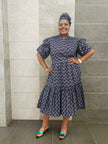 Midi Dress with ruffled sleeves, navy print