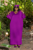 Loose Long Dress, V-Neck Design, Three-Quarter Sleeves