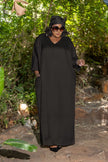 Black loose fit maxi dress with V-neck and elbow-length sleeves