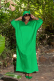 Green loose fit maxi dress with V-neck and elbow-length sleeves