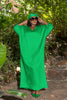 Green loose fit maxi dress with V-neck and elbow-length sleeves