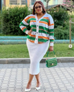 Twin set (White): striped cardigan with white midi pencil skirt