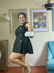 Women's Sleeveless A-Line Dress - Double-Breasted Design with Decorative Button Details