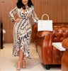 V-Neck Long Sleeve Asymmetrical Tie-Waist Dress