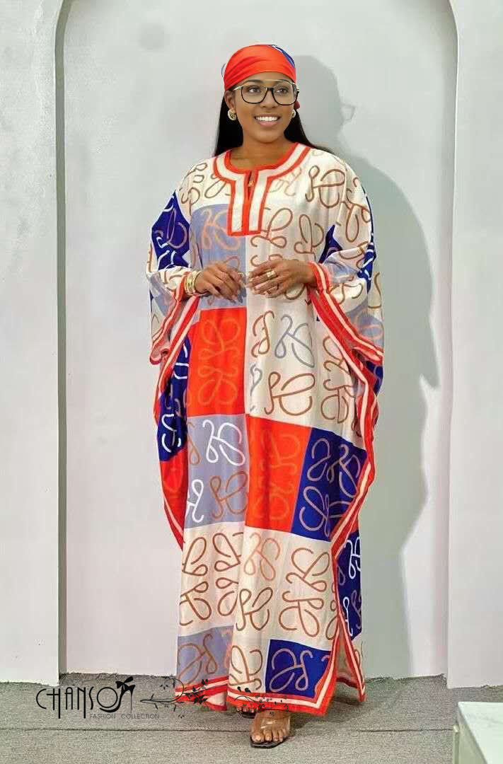 Patchwork Print Maxi Dress  Wide Sleeve