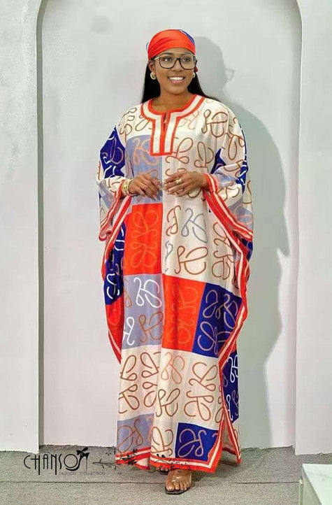 Patchwork Print Maxi Dress  Wide Sleeve