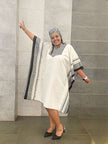 Women's Loose Fit Dress with Striped Accents and Front Slit Design