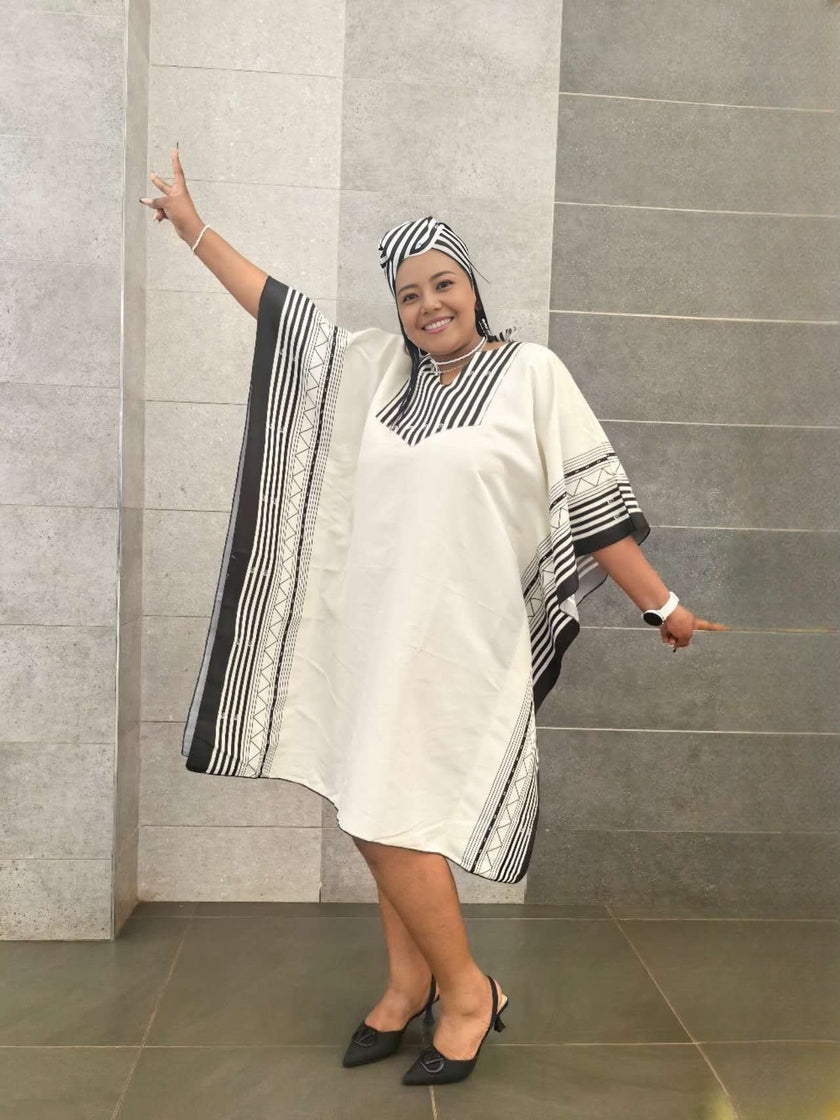 Women's Loose Fit Dress with Striped Accents and Front Slit Design