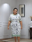 Knee-Length Sheath Dress with Geometric Circle Pattern