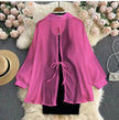 Twin set bodycon dress with magenta blouse, black fitted skirt underlay