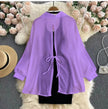 Twin set bodycon dress with purple blouse, black fitted skirt underlay