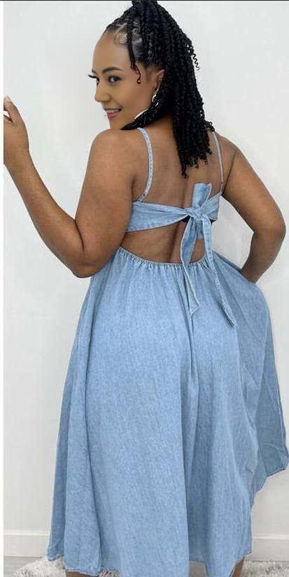 Women's Sleeveless Backless Tie-Back Maxi Dress with Pockets