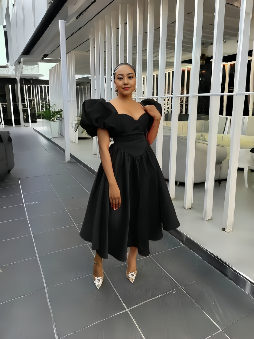 Elegant Floral Puff Sleeve Dress