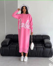 Dress Long Sleeve Knit Barbie Script Chic Casual