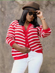 Striped Buttoned Knit Cardigan with Long Sleeves