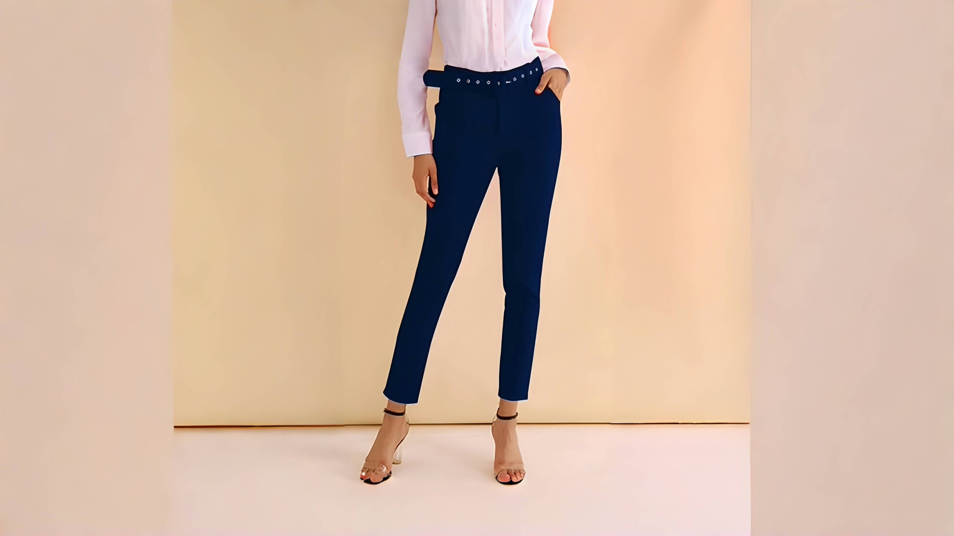 High Waist Pants  Grommet Belt Work Wear