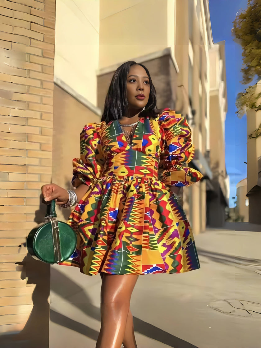 Geometric Pattern Flared Dress