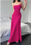 Ribbed knit maxi dress, sleeveless scoop neck, deep pink