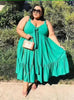 Plus size ruffle hem dress in aquamarine, sleeveless V-neck tie