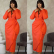 Orange-red midi dress with bow detail, button front and stretch waist