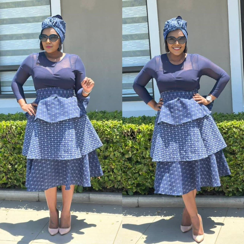 Layered Skirt Dress with Geometric Pattern