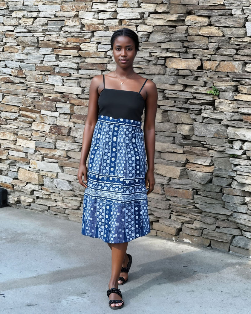 Women's 3-Piece Skirt Set with Sleeveless Turtleneck Top and Ruffled African Print Skirt