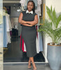 Cap Sleeve Midi Dress with Contrast Collar and Fitted Silhouette