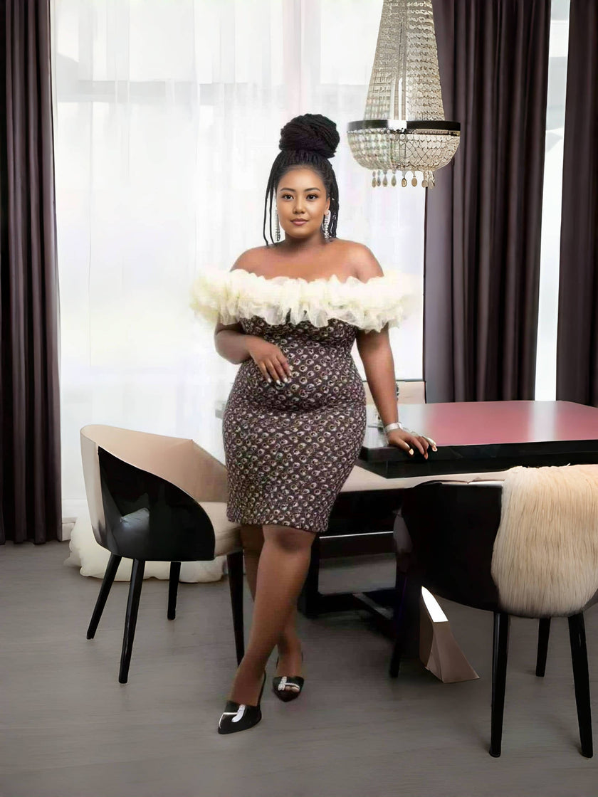 Off-Shoulder Ruffle Neckline Party Dress