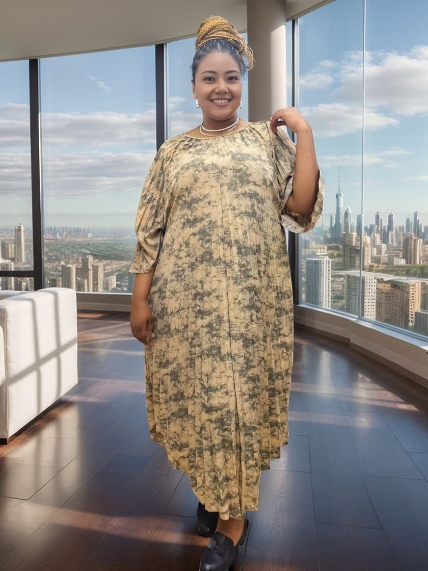 Loose Long Dress with Abstract Print Pattern, Suitable for Daily Wear