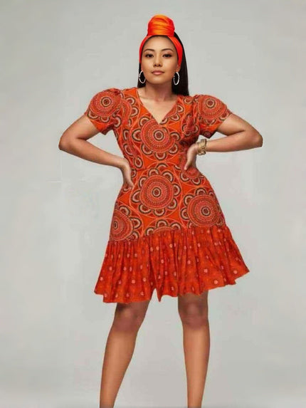 Dress Women's Ethnic African Circular Print Puff