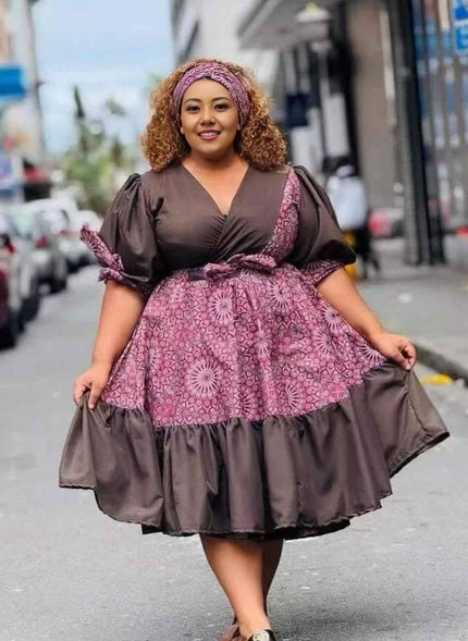 Ethnic Style Puff Sleeve Dress Women's Casual Chic